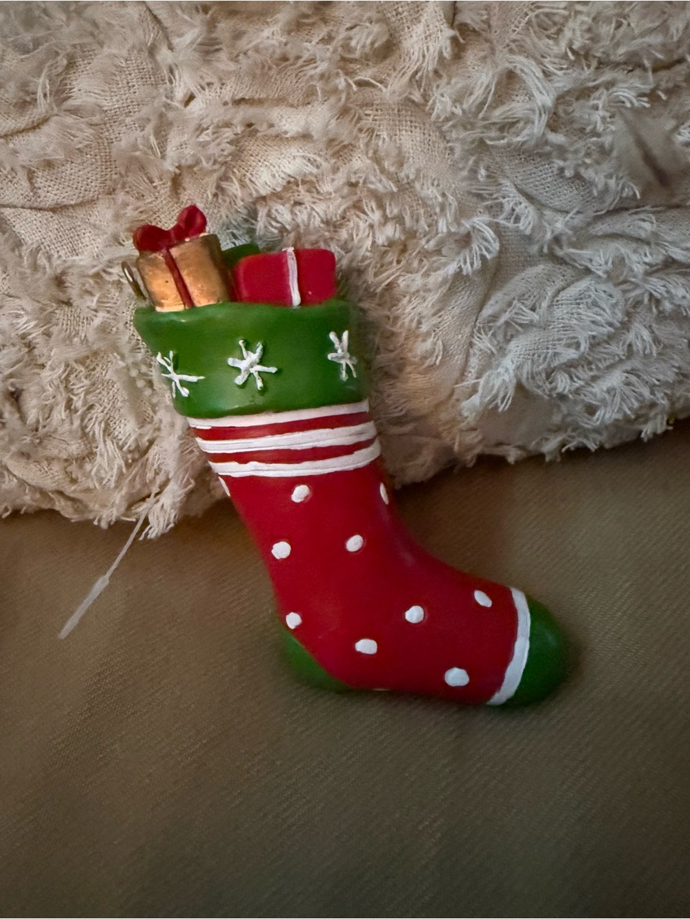 Festive Polka Dot Christmas Stocking Ornament - Red & Green